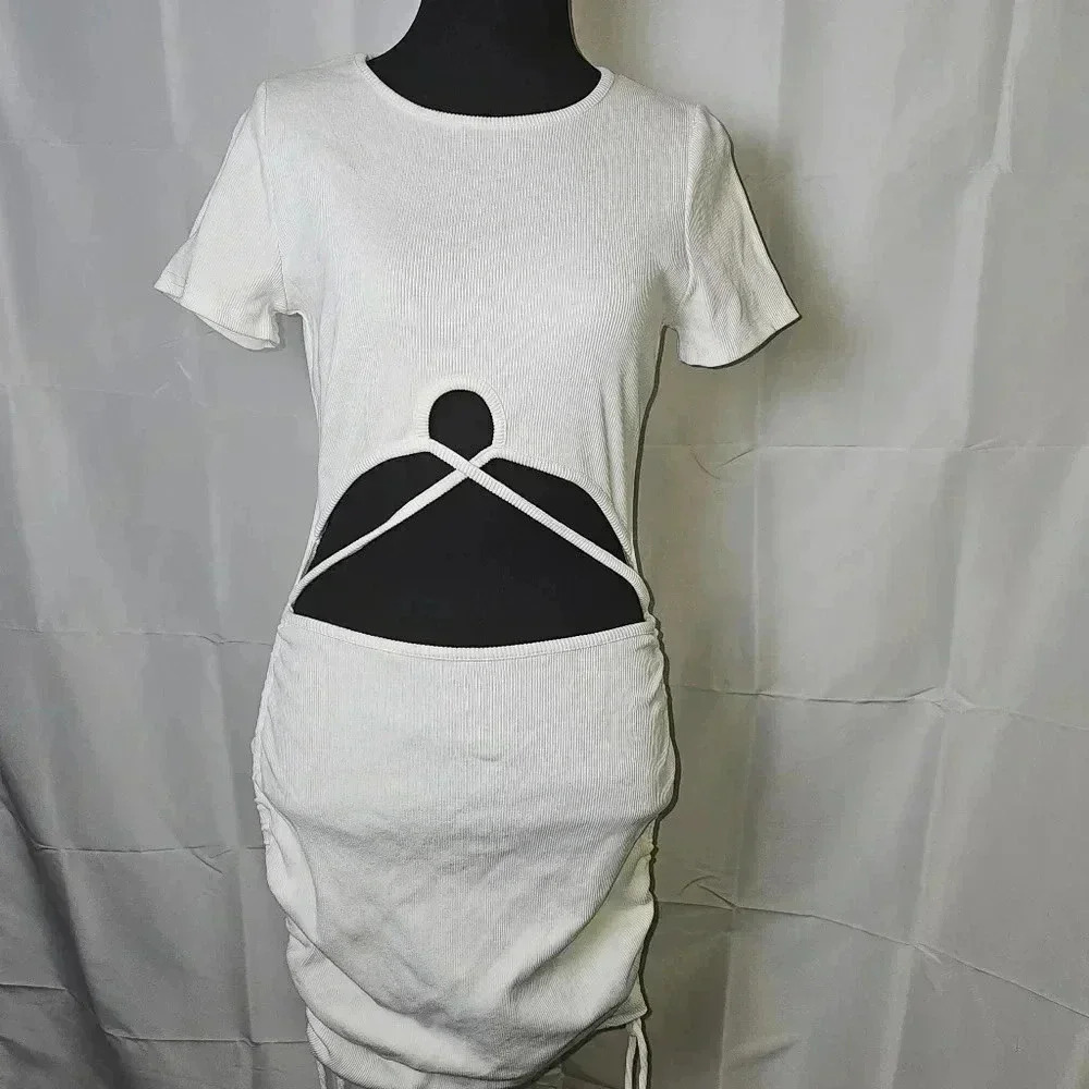 American Threads Rib Cut White Dress SZ M